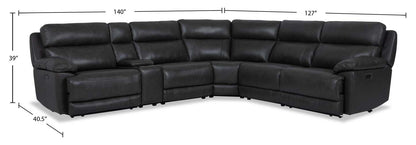 Sofa sectionnel à inclinaison électrique Sorrento 6 pièces en cuir véritable avec console de rangement et port USB - gris anthracite