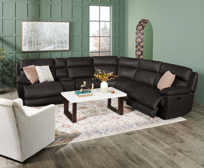 Sofa sectionnel à inclinaison électrique Sorrento 6 pièces en cuir véritable avec console de rangement et port USB - gris anthracite