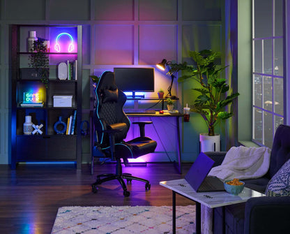 Sparta 48 Gaming Office Desk with Raised Monitor Shelf - Black with Red Accents|Bureau de jeu Sparta de 48 po avec tablette surélevée pour moniteur - noir avec touches de rouge