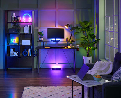 Sparta 48 Gaming Office Desk with Raised Monitor Shelf - Black with Red Accents|Bureau de jeu Sparta de 48 po avec tablette surélevée pour moniteur - noir avec touches de rouge