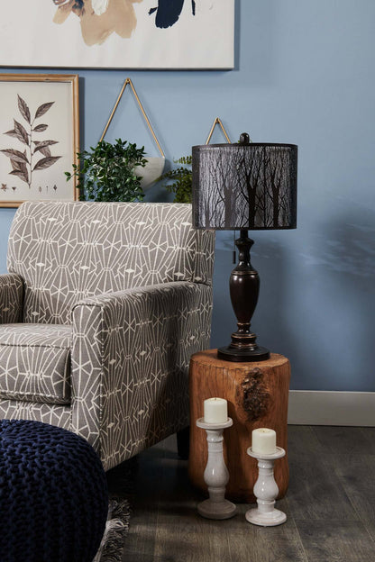 Lampe de table bronzée 28 Bean avec abat-jour découpé|Lampe de table de 28 po en bronze huilé avec abat-jour orné de découpes