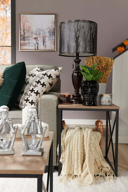 Lampe de table bronzée 28 Bean avec abat-jour découpé|Lampe de table de 28 po en bronze huilé avec abat-jour orné de découpes