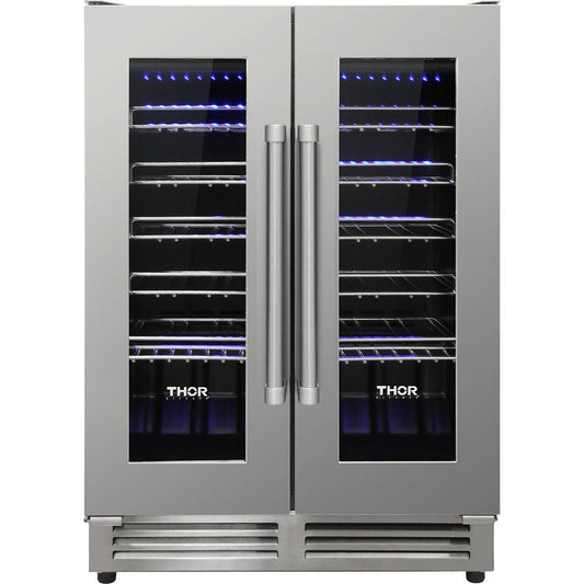 Réfrigérateur Thor de 24 po et de 4,5 pi³ à portes françaises - acier inoxydable - TWC2402 | Thor 24 4.5 Cu. Ft. French-Door Refrigerator - Stainless Steel - TWC2402