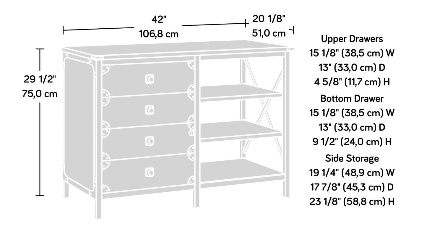 Petit bahut Steel River de 42,05 po de qualité commerciale à 3 tiroirs - chêne carbone