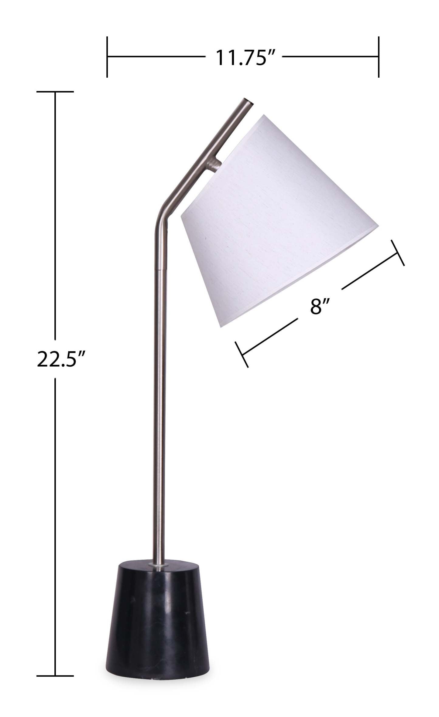 Ensemble 3 pièces Storm en acier brossé avec base en marbre noir, lampadaire et deux lampes de table|Ensemble 3 lampes Storm acier brossé avec base en marbre noir, 2 lampes de table et 1 lampe à pied