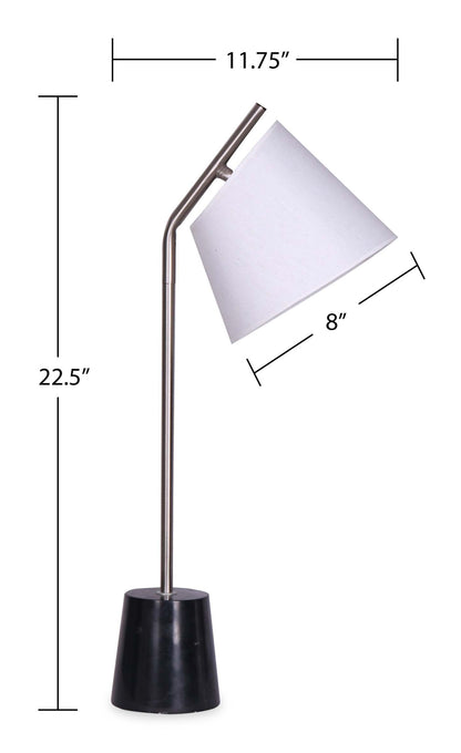 Ensemble 3 pièces Storm en acier brossé avec base en marbre noir, lampadaire et deux lampes de table|Ensemble 3 lampes Storm acier brossé avec base en marbre noir, 2 lampes de table et 1 lampe à pied