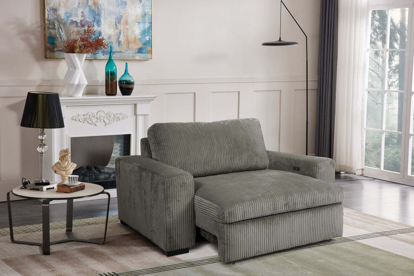 Fauteuil Stratus de 59 po en tissu de fausse fourrure avec fauteuil long à coulissement électrique - gris brouillard