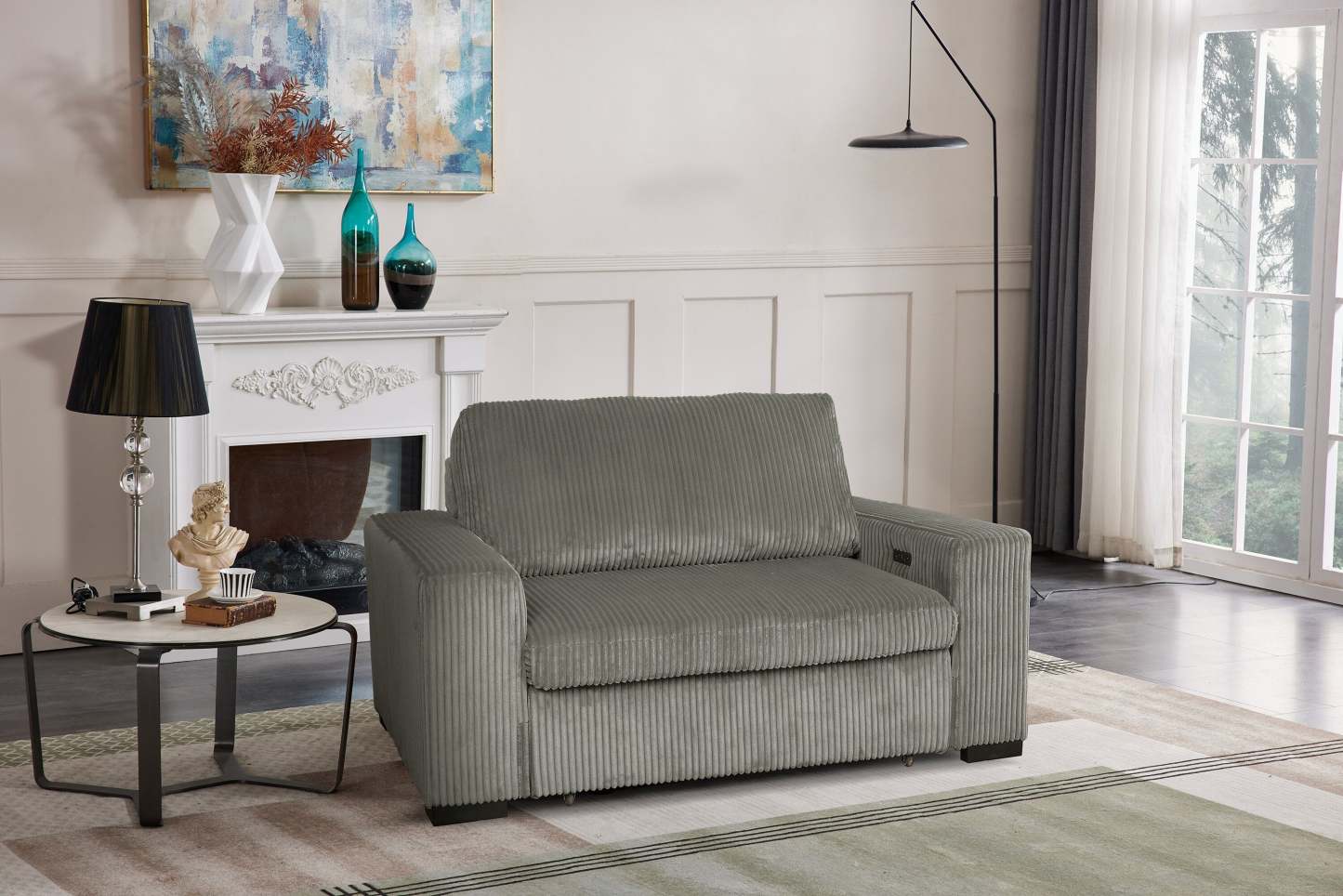 Fauteuil Stratus de 59 po en tissu de fausse fourrure avec fauteuil long à coulissement électrique - gris brouillard