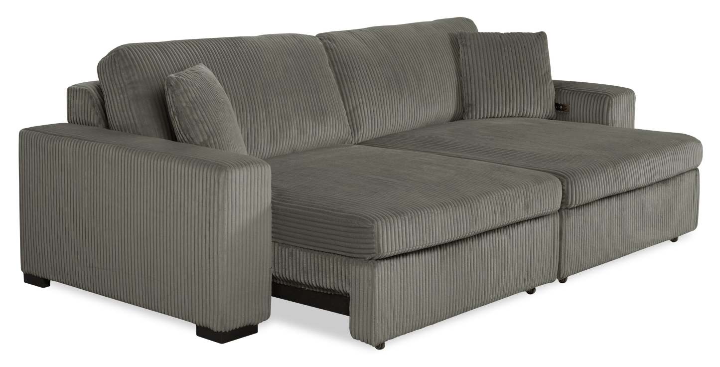 Canapé-lit pleine grandeur Stratus 108 en tissu fausse fourrure avec coulissement électrique - Gris brouillard | Canapé lit double Stratus de 108 po en tissu de fausse fourrure avec coulissement électrique - gris brouillard