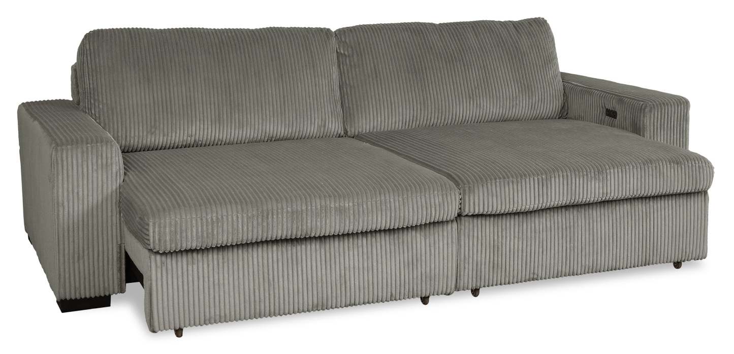 Canapé-lit pleine grandeur Stratus 108 en tissu fausse fourrure avec coulissement électrique - Gris brouillard | Canapé lit double Stratus de 108 po en tissu de fausse fourrure avec coulissement électrique - gris brouillard