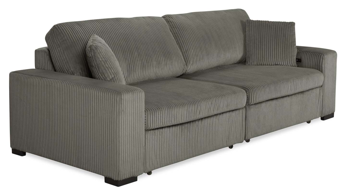 Canapé-lit pleine grandeur Stratus 108 en tissu fausse fourrure avec coulissement électrique - Gris brouillard | Canapé lit double Stratus de 108 po en tissu de fausse fourrure avec coulissement électrique - gris brouillard