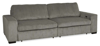 Canapé-lit pleine grandeur Stratus 108 en tissu fausse fourrure avec coulissement électrique - Gris brouillard | Canapé lit double Stratus de 108 po en tissu de fausse fourrure avec coulissement électrique - gris brouillard