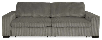 Canapé-lit pleine grandeur Stratus 108 en tissu fausse fourrure avec coulissement électrique - Gris brouillard | Canapé lit double Stratus de 108 po en tissu de fausse fourrure avec coulissement électrique - gris brouillard