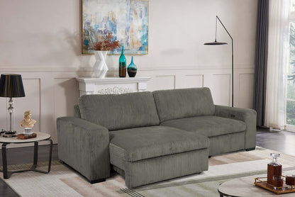 Canapé-lit pleine grandeur Stratus 108 en tissu fausse fourrure avec coulissement électrique - Gris brouillard | Canapé lit double Stratus de 108 po en tissu de fausse fourrure avec coulissement électrique - gris brouillard