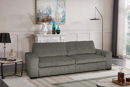 Canapé-lit pleine grandeur Stratus 108 en tissu fausse fourrure avec coulissement électrique - Gris brouillard | Canapé lit double Stratus de 108 po en tissu de fausse fourrure avec coulissement électrique - gris brouillard