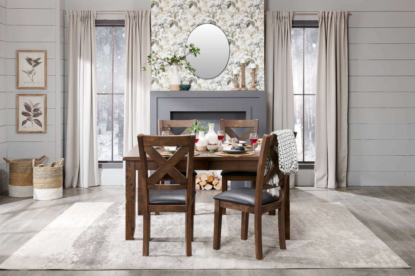 Talia 5pc Dining Set with Table & 4 Chairs, 60-78W Extension - Grey/Brown | Ensemble de salle à manger Talia 5 pièces avec table, rallonge de 60 po à 78 po (L) et 4 chaises - gris-brun