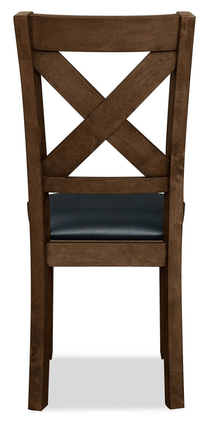 Chaise de salle à manger Talia en tissu de cuir végétalien avec dossier entrecroisé - brune