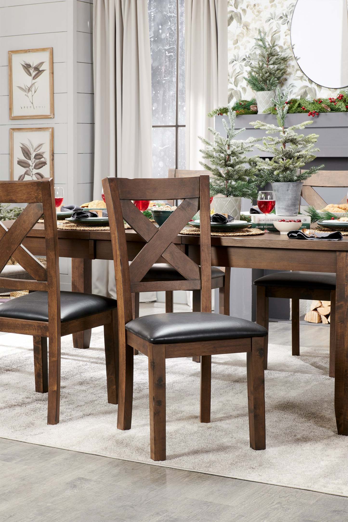 Chaise de salle à manger Talia en tissu de cuir végétalien avec dossier entrecroisé - gris-brun | Talia Dining Chair with Vegan-Leather Fabric, Cross-Back - Grey/Brown