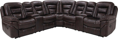 Sofa sectionnel inclinable Leo 7 pièces en tissu d’apparence cuir avec consoles de rangement et porte-gobelets - brun noyer
