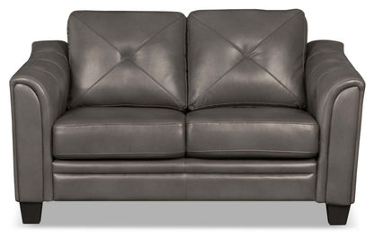 Andi 62 Leather-Look Fabric Loveseat with Button Tufting - Grey | Causeuse Andi de 62 po en tissu d’apparence cuir avec capitonnage - grise