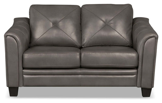 Andi 62 Leather-Look Fabric Loveseat with Button Tufting - Grey | Causeuse Andi de 62 po en tissu d’apparence cuir avec capitonnage - grise