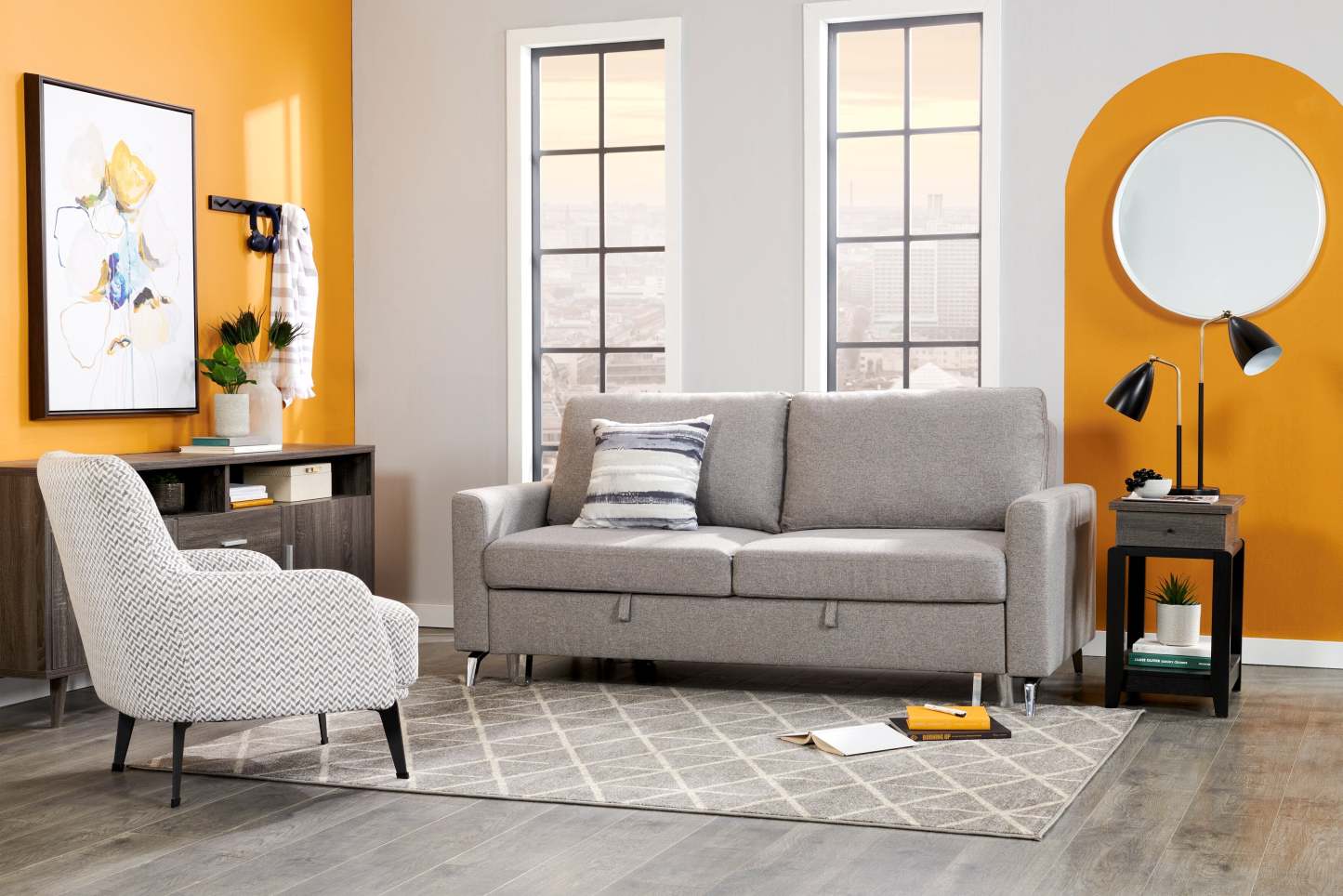 Table de fauteuil Torry de 13,75 po avec tiroir - gris vieilli