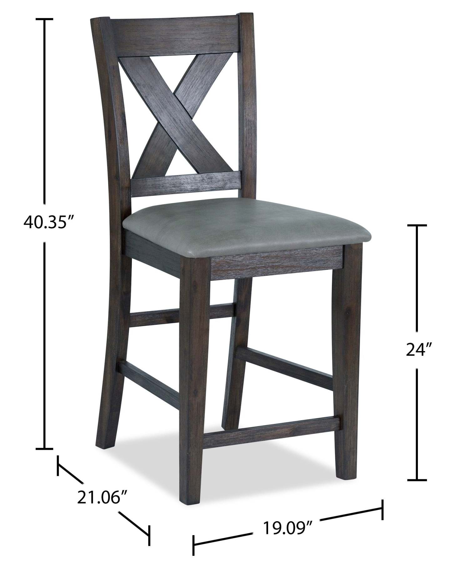 Chaise de salle à manger Tribeca à hauteur de comptoir avec tissu en cuir végétalien, dossier croisé - Gris/Marron | Chaise de salle à manger Tribeca de hauteur comptoir en tissu de cuir végétalien avec dossier entrecroisé - gris-brun