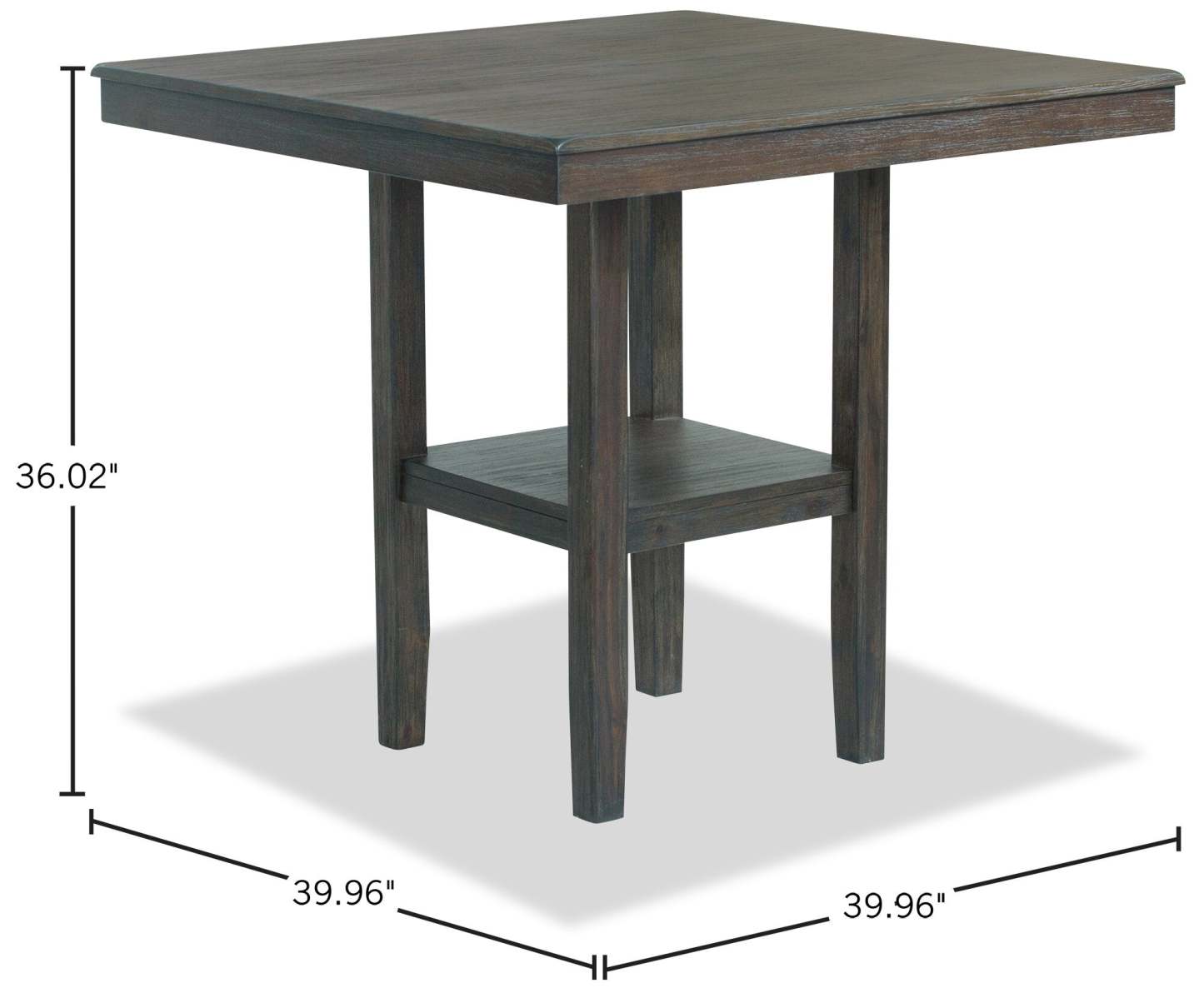Table à hauteur de comptoir Tribeca, base piédestal, carré 40 W - Gris/Marron | Table carrée Tribeca de 40 po (L) de hauteur comptoir avec pied piédestal - gris-brun