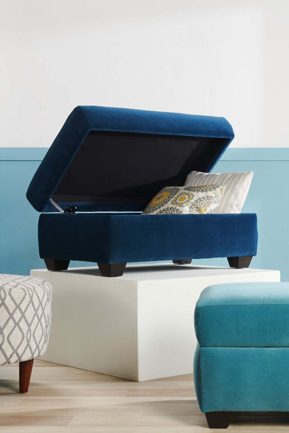Fabriqué au Canada Pouf de rangement personnalisable The Trunk 39 en tissu de velours - bleu royal | Pouf de rangement The Trunk de Sofa Lab de 39 po fabriqué au Canada en tissu de velours - bleu royal | TRUN3188