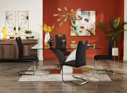 Chaise de salle à manger Tuxedo avec tissu en cuir végétalien, métal - Noir | Chaise de salle à manger Tuxedo en tissu de cuir végétalien et en métal - noire