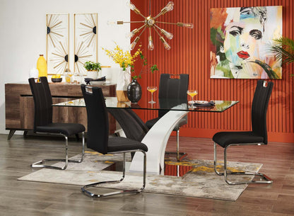 Chaise de salle à manger Tuxedo avec tissu en cuir végétalien, métal - Noir | Chaise de salle à manger Tuxedo en tissu de cuir végétalien et en métal - noire