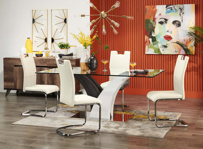 Chaise de salle à manger Tuxedo avec tissu en cuir végétalien, métal - Blanc | Chaise de salle à manger Tuxedo en tissu de cuir végétalien et en métal - blanche