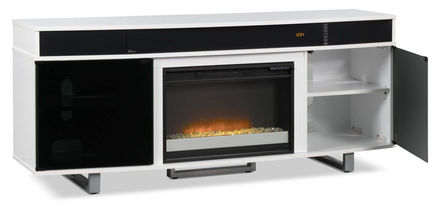 Meuble pour téléviseur moderne Odesos de 72 po avec foyer électrique, rangement et système de gestion des câbles pour téléviseurs jusqu'à 80 po