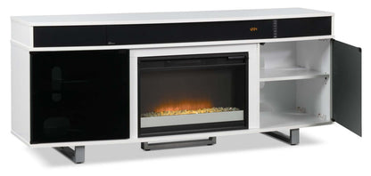 Meuble pour téléviseur moderne Odesos de 72 po avec foyer électrique, rangement et système de gestion des câbles pour téléviseurs jusqu'à 80 po