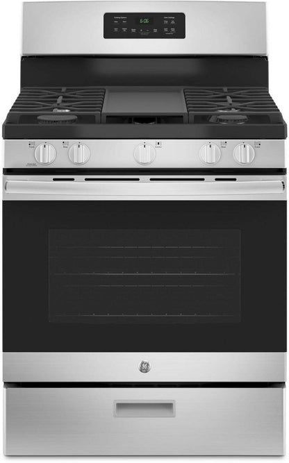 Cuisinière à gaz GE de 5 pi³ avec nettoyage à la vapeur et 5 brûleurs - acier inoxydable - JCGBS66SEKSS | GE 5 Cu. Ft. Gas Range with Steam Clean and 5 Burners - Stainless Steel - JCGBS66SE…