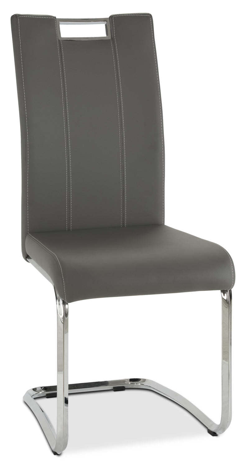 Chaise de salle à manger Tuxedo avec tissu en cuir végétalien, métal - Gris | Chaise de salle à manger Tuxedo en tissu de cuir végétalien et en métal - grise