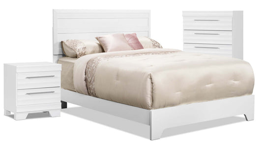 Olivia 5-Piece Queen Bedroom Package with Chest and Nightstand – White|Ensemble de chambre à coucher Olivia 5 pièces avec lit queen, commode et table de nuit - blanc