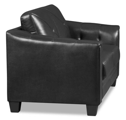 Causeuse Andi de 62 po en tissu d’apparence cuir avec capitonnage - noire