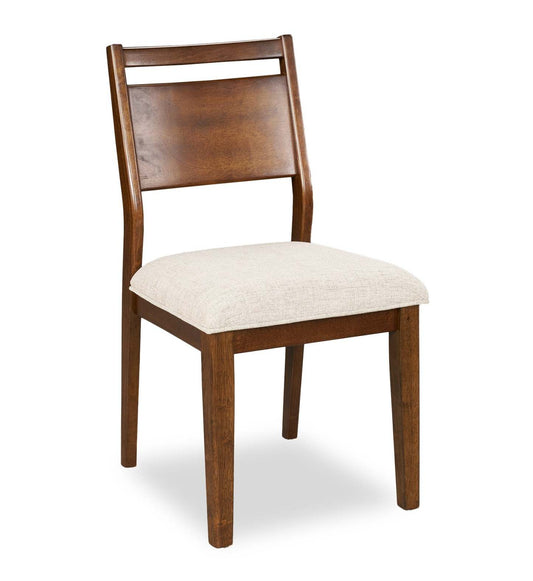 Chaise de salle à manger Vale avec tissu en polyester, bois, dossier en échelle - Marron et beige | Chaise de salle à manger Vale en tissu de polyester et en bois avec dossier en échelle - marron et beige