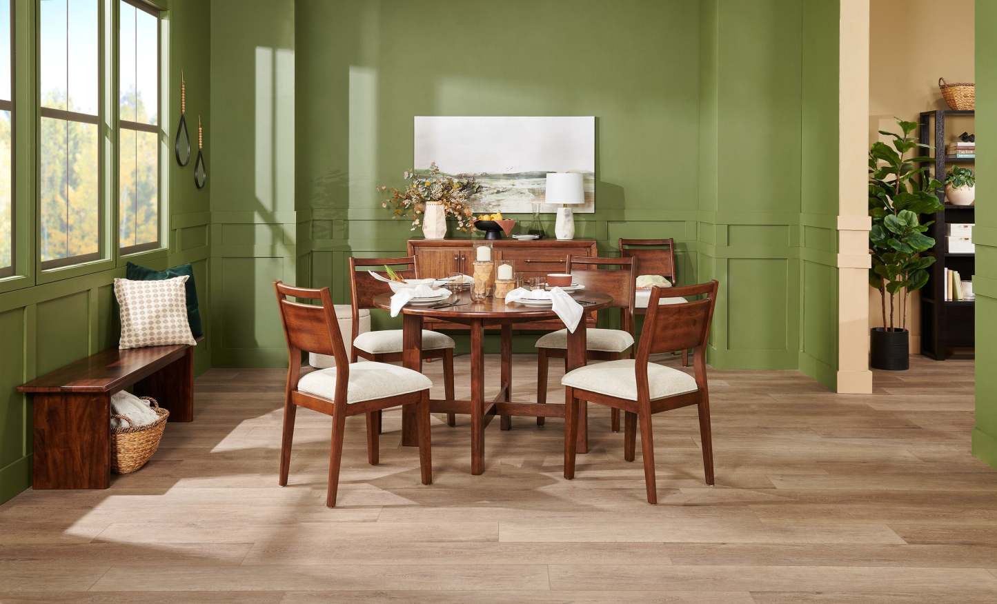 Chaise de salle à manger Vale avec tissu en polyester, bois, dossier en échelle - Marron et beige | Chaise de salle à manger Vale en tissu de polyester et en bois avec dossier en échelle - marron et beige