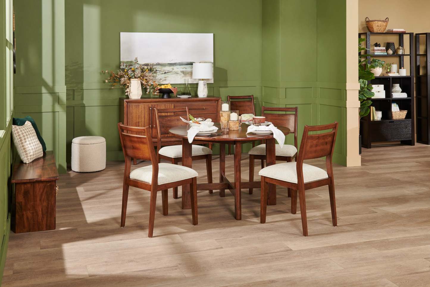 Chaise de salle à manger Vale avec tissu en polyester, bois, dossier en échelle - Marron et beige | Chaise de salle à manger Vale en tissu de polyester et en bois avec dossier en échelle - marron et beige