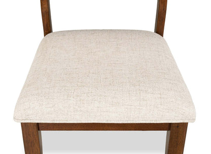 Chaise de salle à manger Vale avec tissu en polyester, bois, dossier en échelle - Marron et beige | Chaise de salle à manger Vale en tissu de polyester et en bois avec dossier en échelle - marron et beige