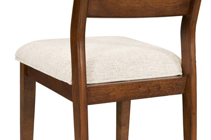 Chaise de salle à manger Vale avec tissu en polyester, bois, dossier en échelle - Marron et beige | Chaise de salle à manger Vale en tissu de polyester et en bois avec dossier en échelle - marron et beige