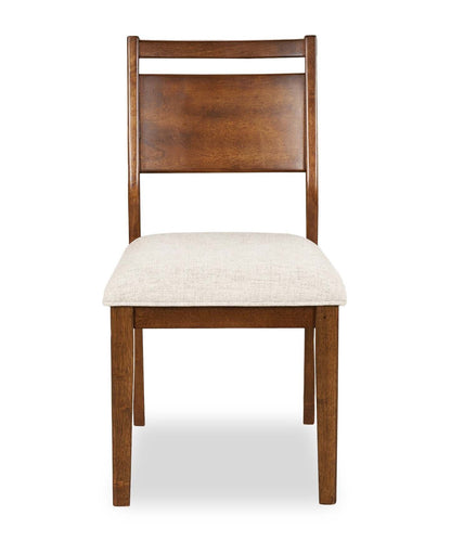 Chaise de salle à manger Vale avec tissu en polyester, bois, dossier en échelle - Marron et beige | Chaise de salle à manger Vale en tissu de polyester et en bois avec dossier en échelle - marron et beige