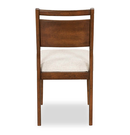Chaise de salle à manger Vale avec tissu en polyester, bois, dossier en échelle - Marron et beige | Chaise de salle à manger Vale en tissu de polyester et en bois avec dossier en échelle - marron et beige