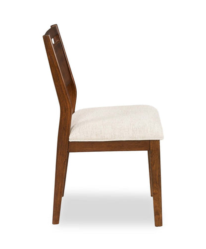 Chaise de salle à manger Vale avec tissu en polyester, bois, dossier en échelle - Marron et beige | Chaise de salle à manger Vale en tissu de polyester et en bois avec dossier en échelle - marron et beige