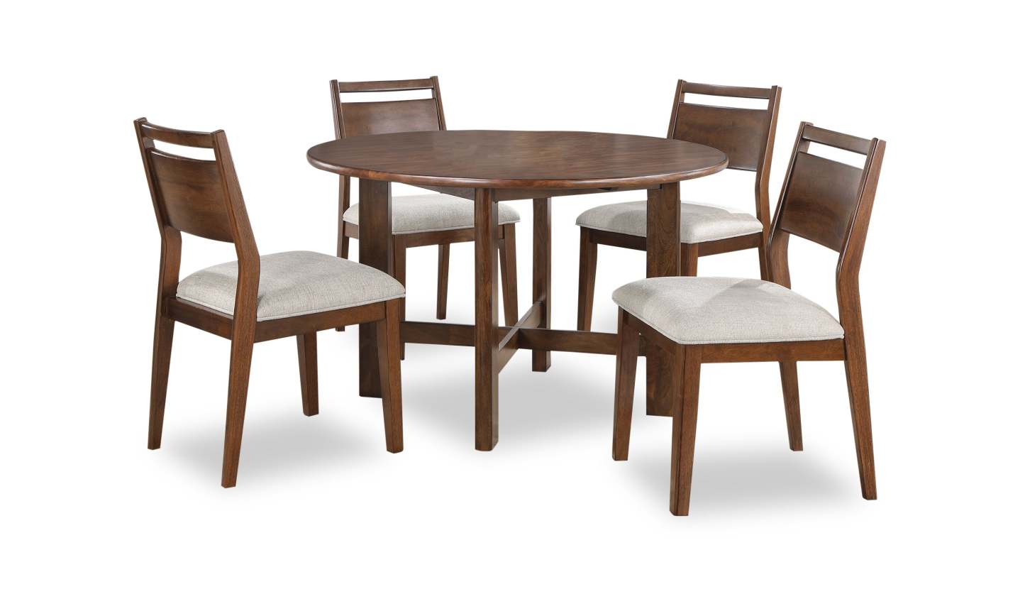 Vale 5pc Dining Set with Table & 4 Chairs, 48W Round - Brown & Beige | Ensemble de salle à manger Vale 5 pièces avec table ronde de 48 po (l) et 4 chaises - brun et beige