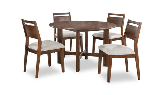 Vale 5pc Dining Set with Table & 4 Chairs, 48W Round - Brown & Beige | Ensemble de salle à manger Vale 5 pièces avec table ronde de 48 po (l) et 4 chaises - brun et beige