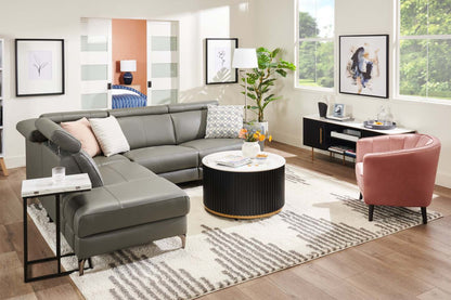 Sofa sectionnel de gauche à inclinaison électrique Valentino 3 pièces en cuir véritable avec appuie-têtes réglables - gris