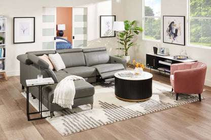 Sofa sectionnel de gauche à inclinaison électrique Valentino 3 pièces en cuir véritable avec appuie-têtes réglables - gris